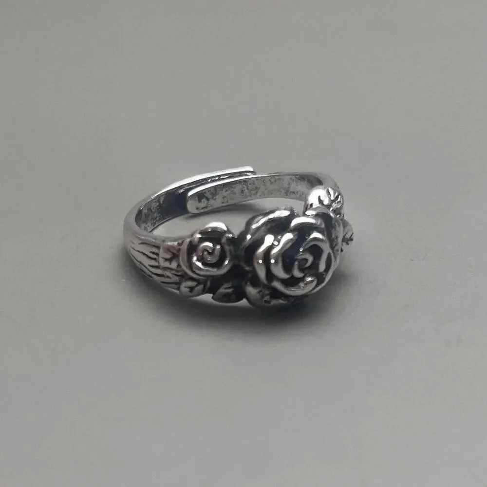 Y2k grunge silver rose bud ring